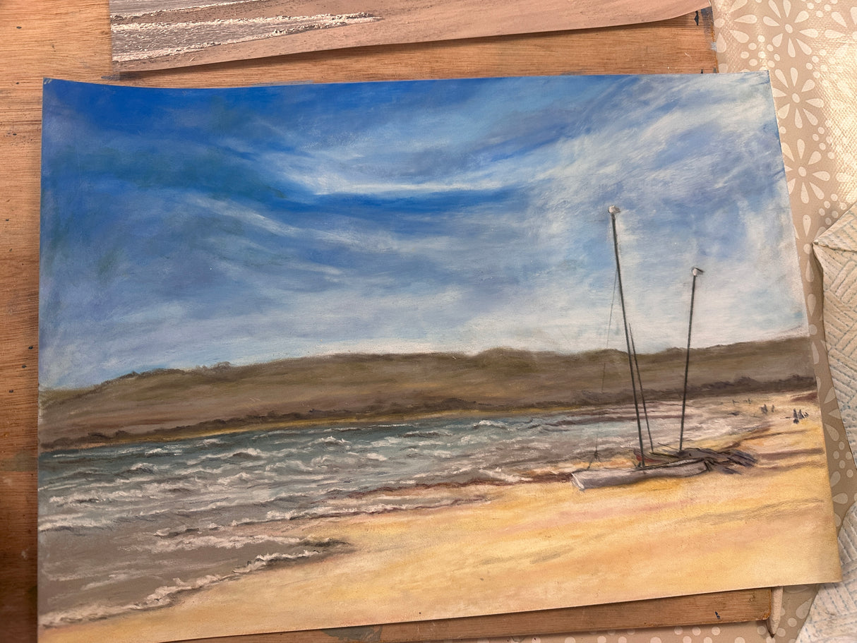 ‘Sandbanks Beach’ by Kate Shephard—an original pastel painting of the famous Dorset shoreline.