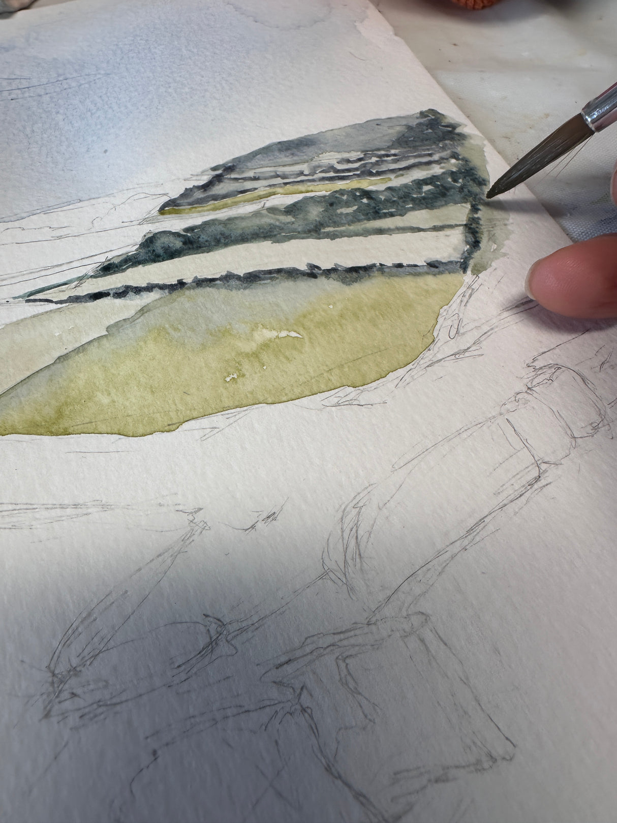 Painting of Old Harry Rocks with Purbeck Hills behind