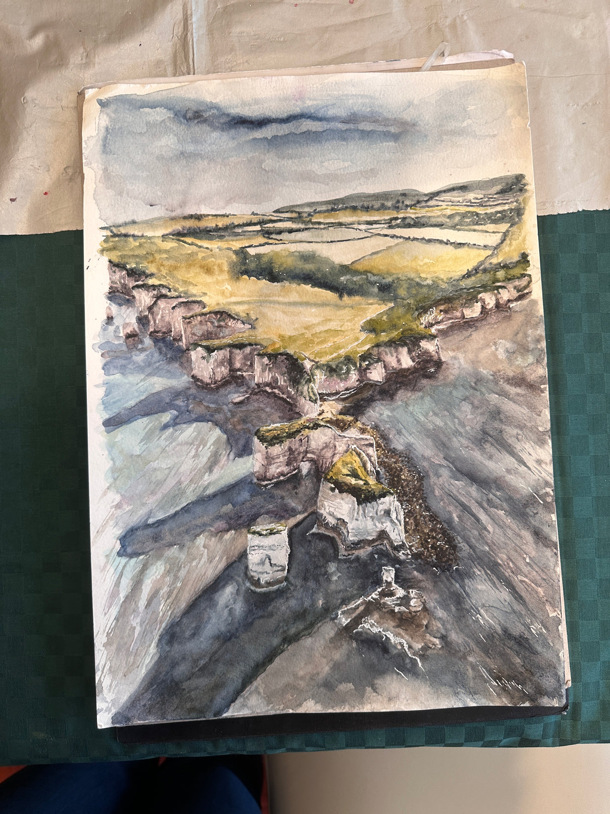 English Channel coast seen in watercolour from above