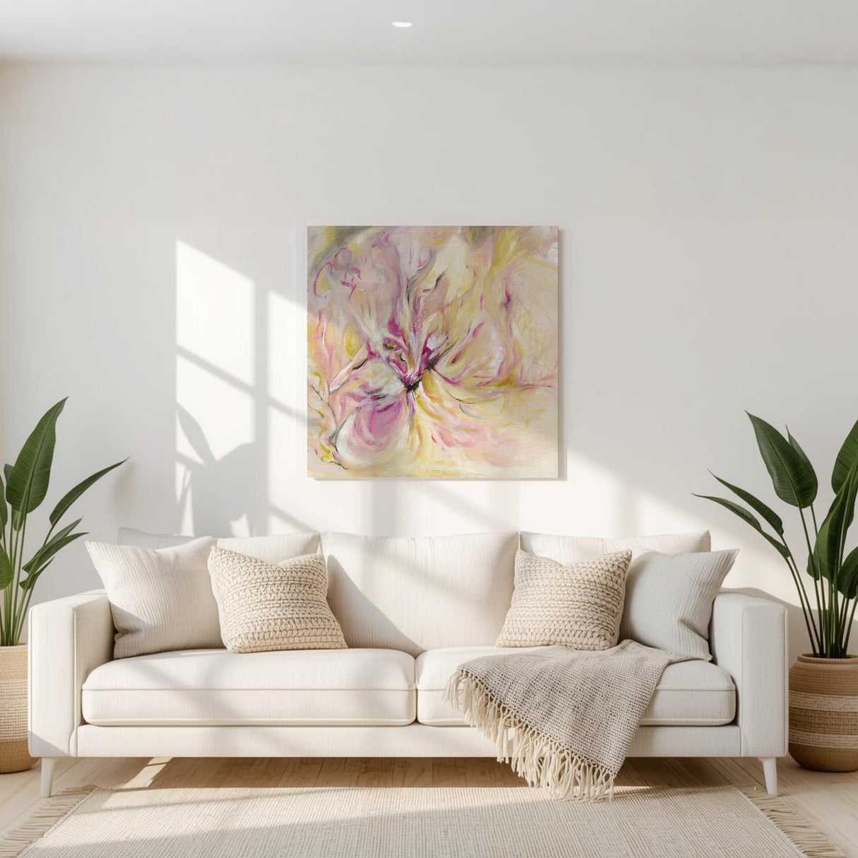 ‘In the Quiet Light’ - Pink and peach abstract print full of movement and light.
