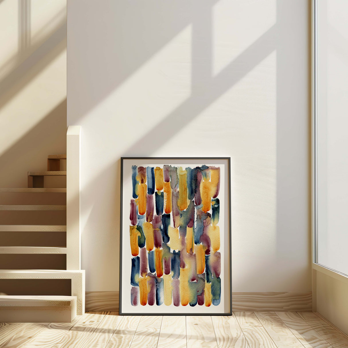 'First Light' - Watercolour Abstract Art Print – Indigo, Rust, and Rose of Ultramarine – Modern Nature-Inspired Living Room Wall Art