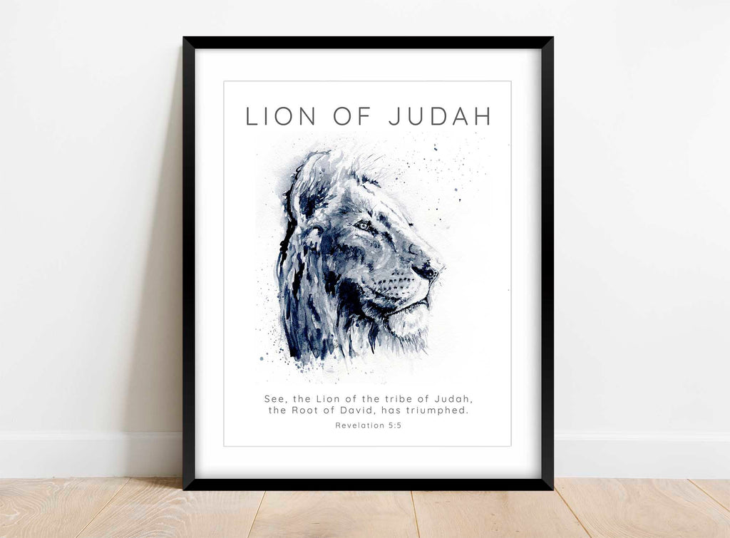 Decorative Lion of Judah Print with Revelation 5:5 Quote, Lion of Judah Wall Art for Spiritual Spaces