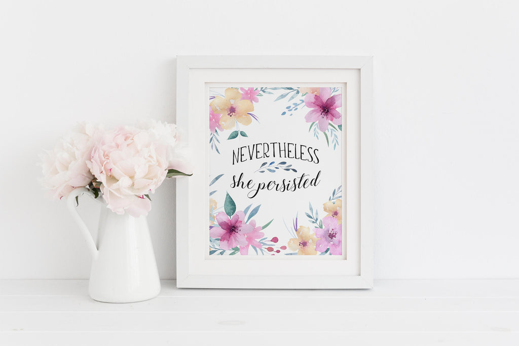 Floral quote print with empowering message, Inspirational floral wall decor for women, Pretty floral quote print for home or office