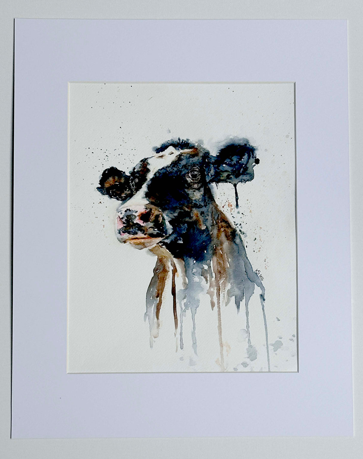 ‘Edwin’ Original Mounted Cow Watercolour Painting, Rustic Farmhouse Wall Art By Kate Shephard