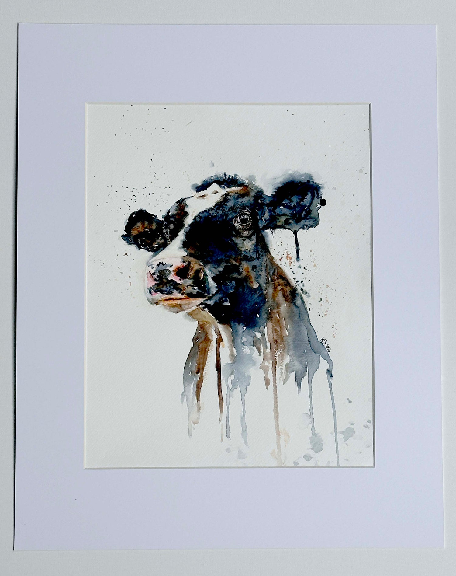 ‘Edwin’ Original Mounted Cow Watercolour Painting, Rustic Farmhouse Wall Art By Kate Shephard