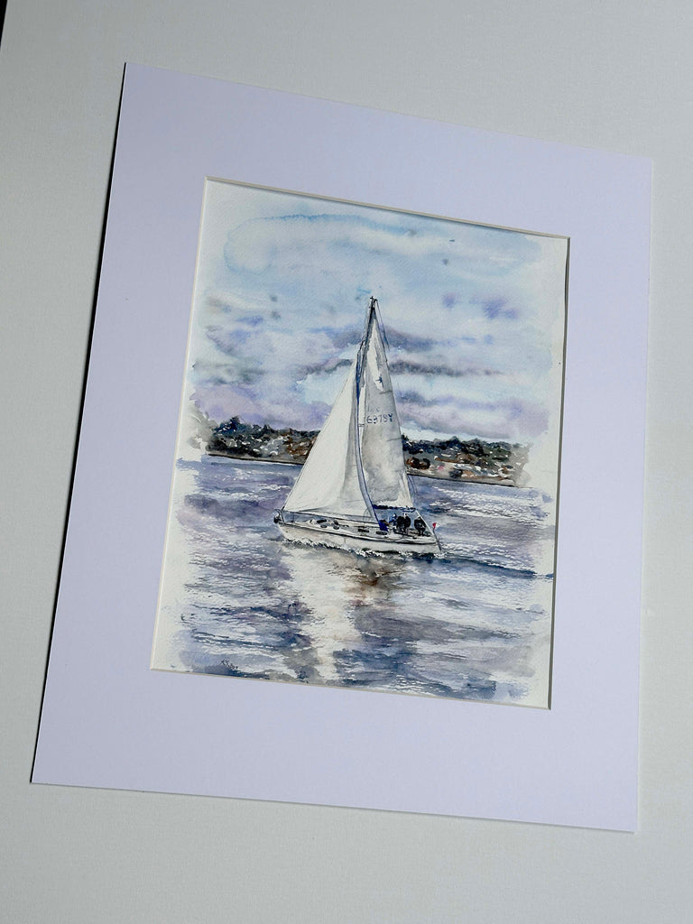 Nautical art Dorset sailing enthusiast gift, Yacht painting Poole Bay coastal decor, Sailing artwork Poole Bay maritime gift