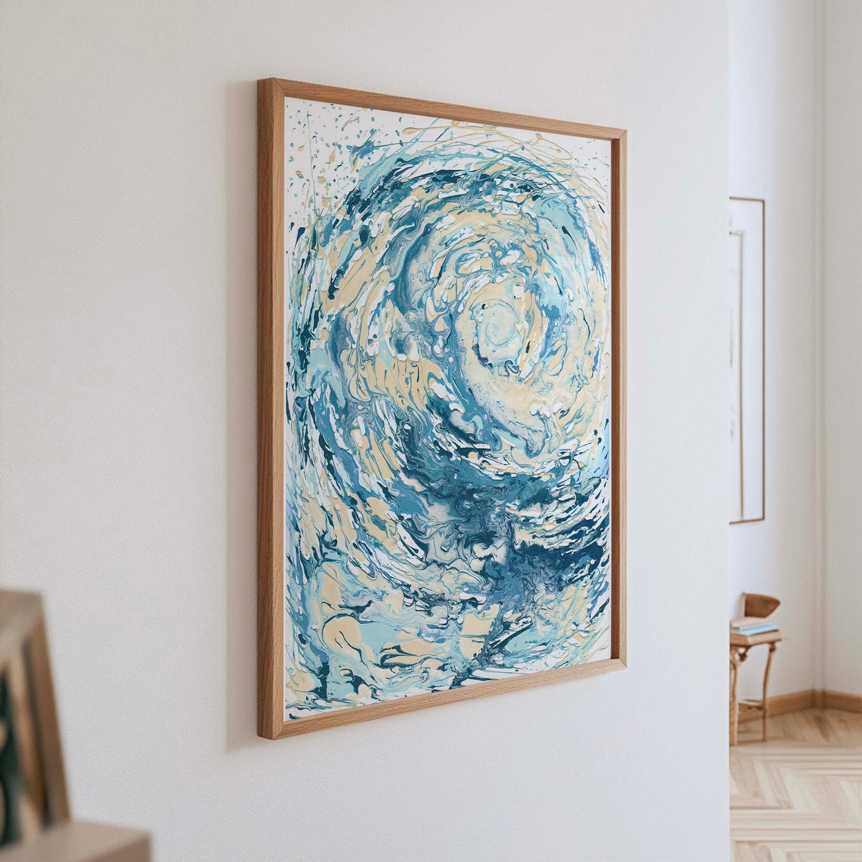 Coastal wave art print 'Wave I', a striking blue ocean painting print perfect for modern beach house decor.