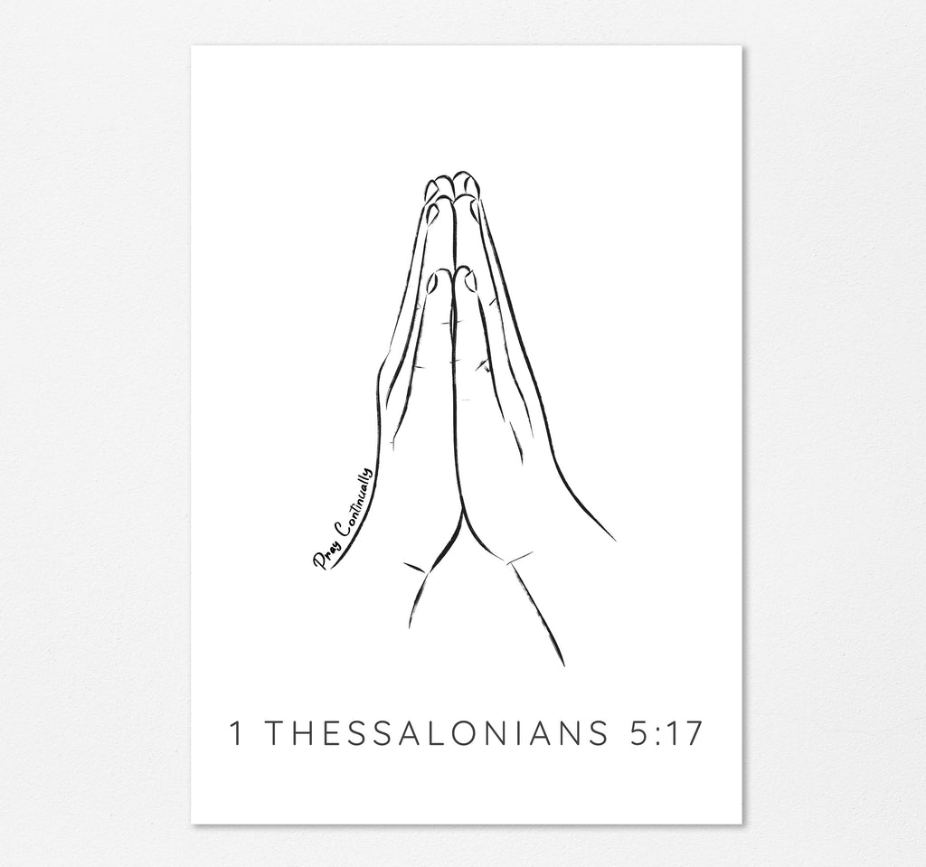 Enhance your decor with a line art print of praying hands and the inspiring words 'Pray Continually' - minimalist beauty.