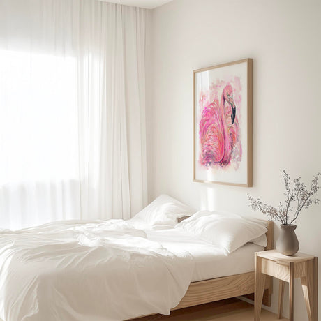 'Pretty In Pink' Flamingo Wall Art Print - Loose Style Pink Flamingo Watercolour Painting Print, Vibrant Bird Wall Art for Tropical Home Decor