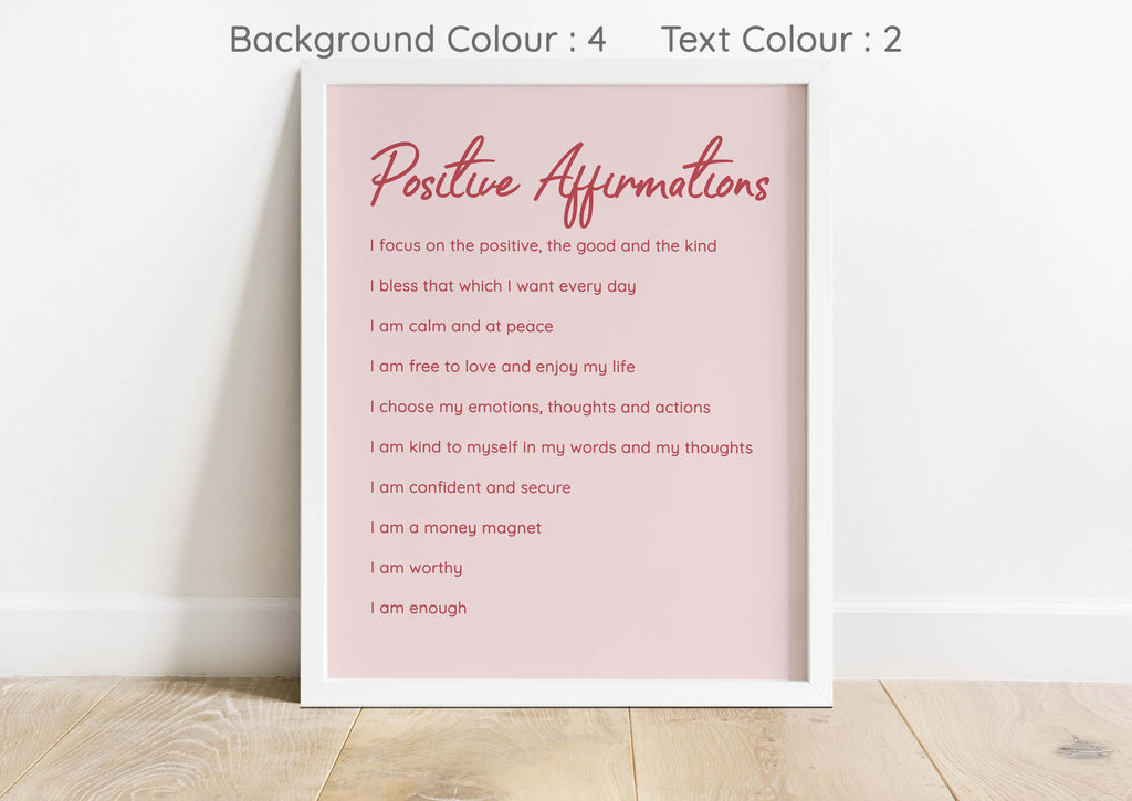 Daily affirmations print with customizable design options, Unique affirmations artwork for self-love and motivation