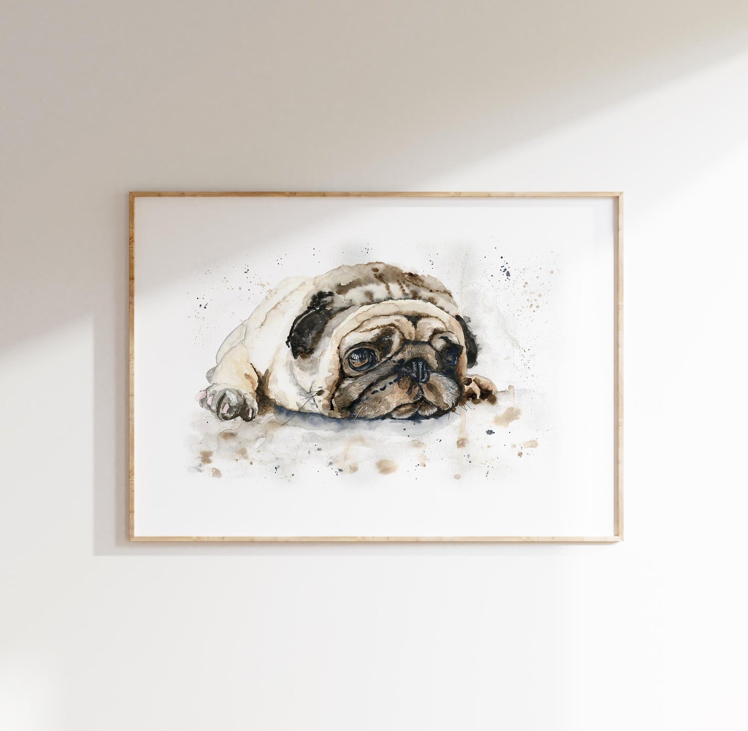 Unique pug print created from original watercolour painting