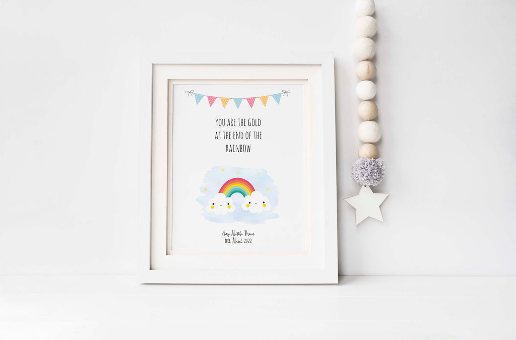 Heartwarming quote nursery print with baby's name customization, Personalized rainbow nursery print with custom name and quote