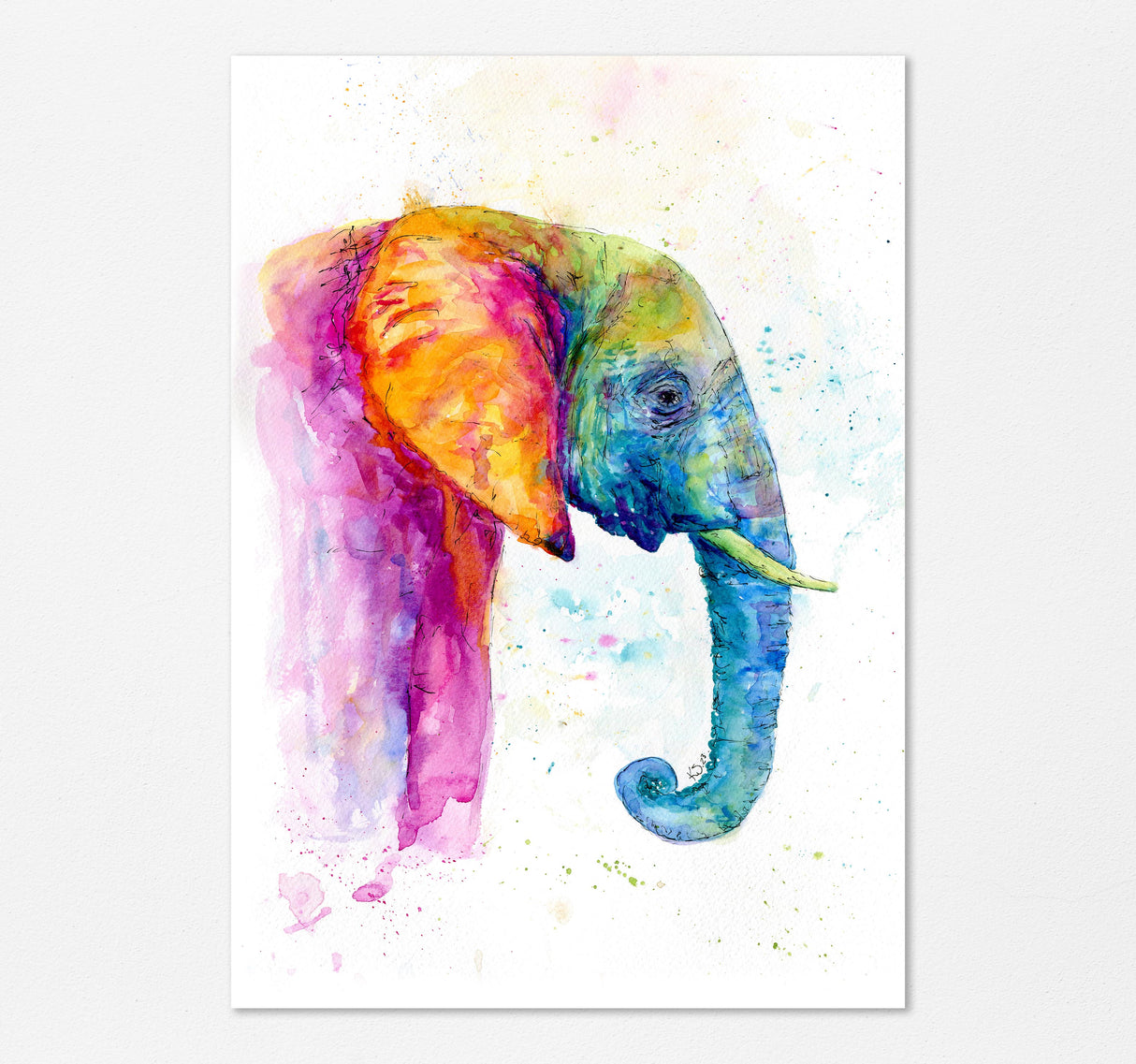 Vibrant side profile elephant print, Watercolor rainbow elephant decor, Elephant silhouette in rainbow colors, Colorful elephant