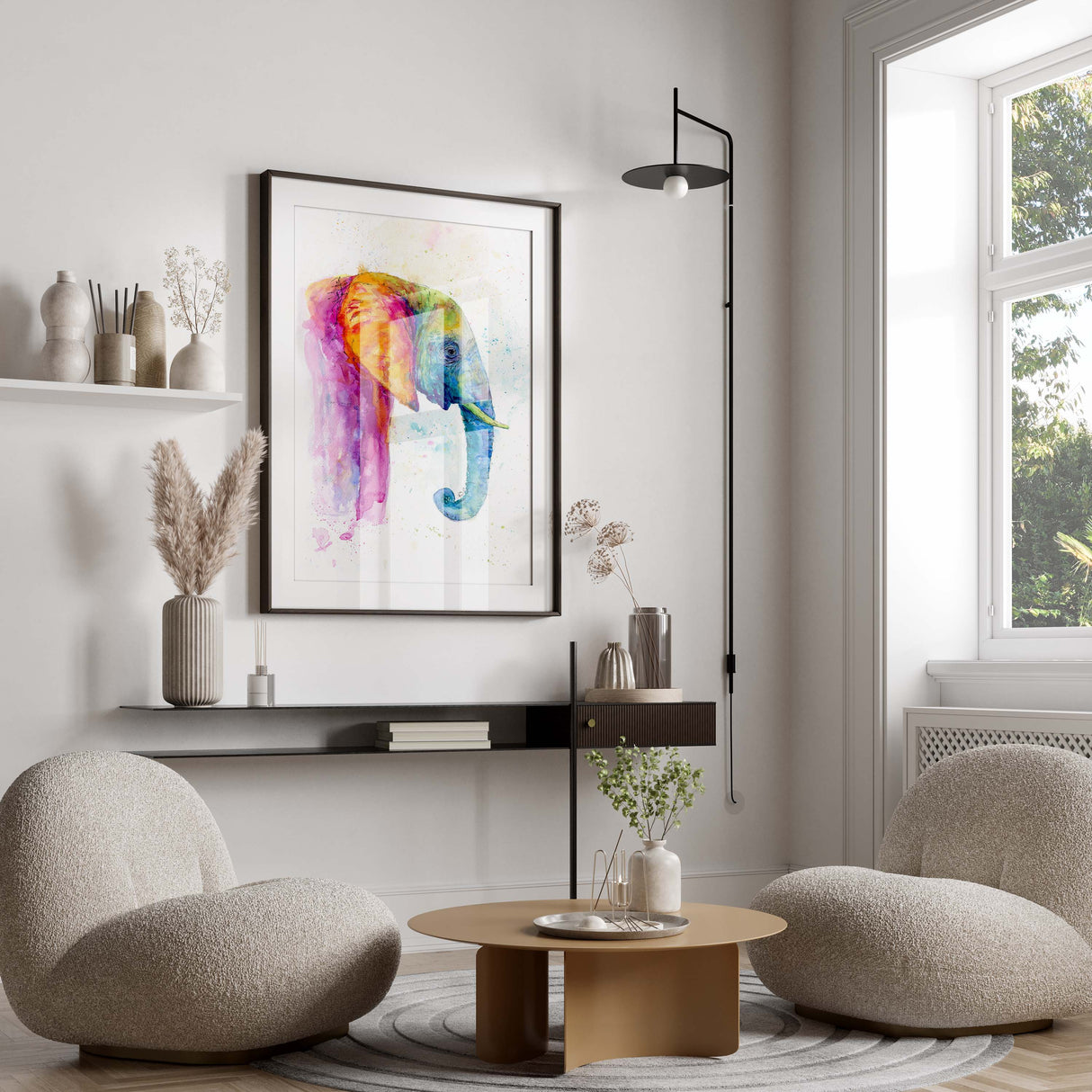 Elephant art with multicolor design, Rainbow-themed elephant wall decor, Elephant painting in diverse colors, Multicolored Elephant