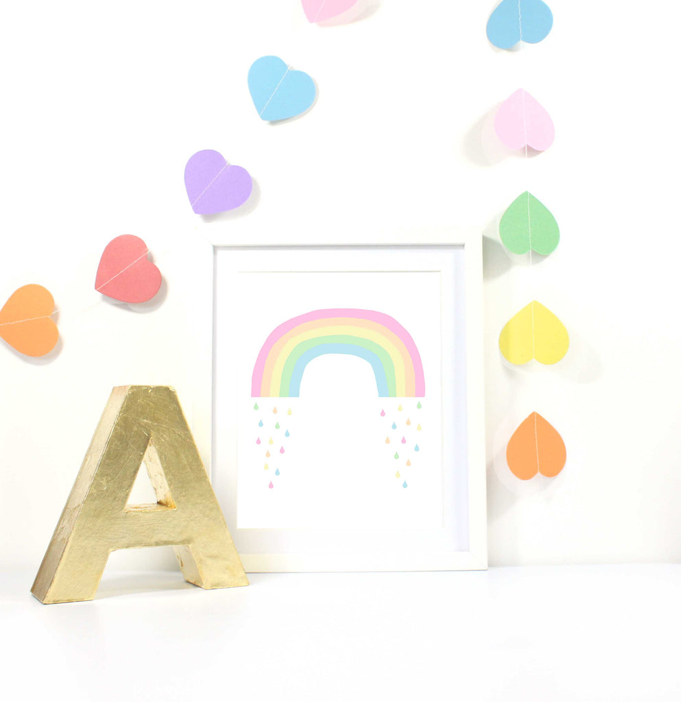 Hand-drawn pastel rainbow nursery print, Pastel rainbow wall art for nurseries, Whimsical hand-drawn nursery rainbow print