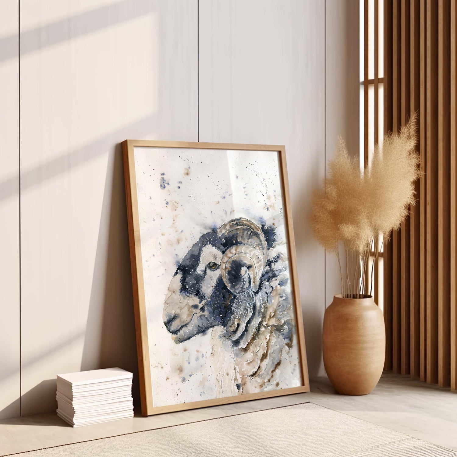 Loose watercolour Herdwick sheep head print, ideal for cosy and modern farmhouse decor.