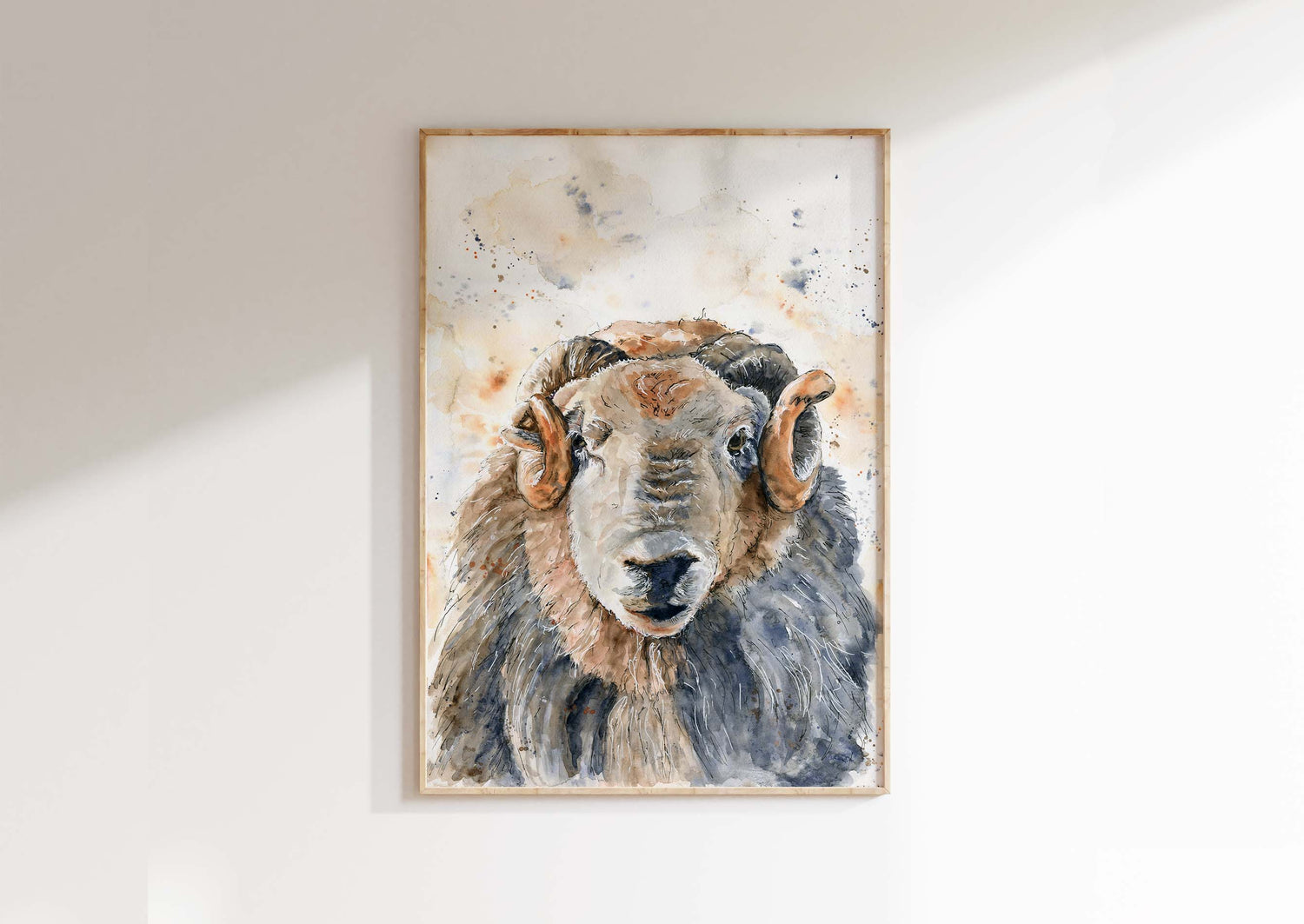Ram Art Print Farm House Decor Rustic Country Kitchen Wall Art Print, Loose watercolour Herdwick sheep head print
