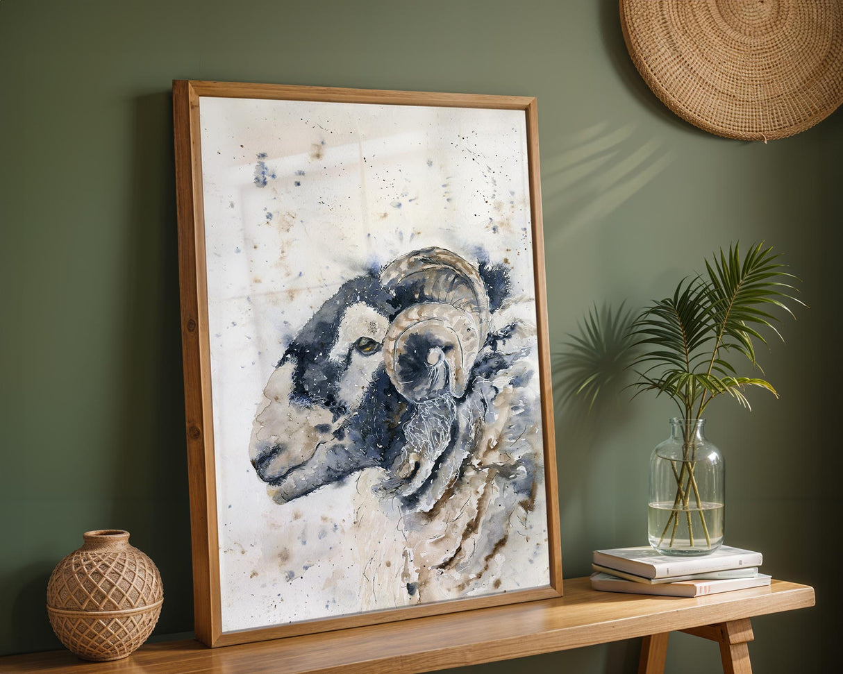 Side profile of a Herdwick sheep in soft watercolours, perfect for rustic or pastoral-themed interiors.