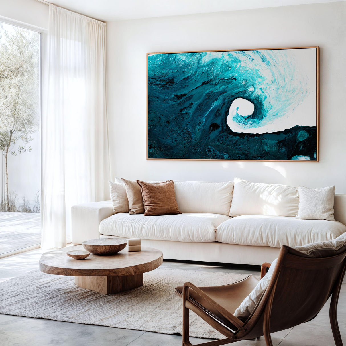 Blue and turquoise wave art print for contemporary homes.