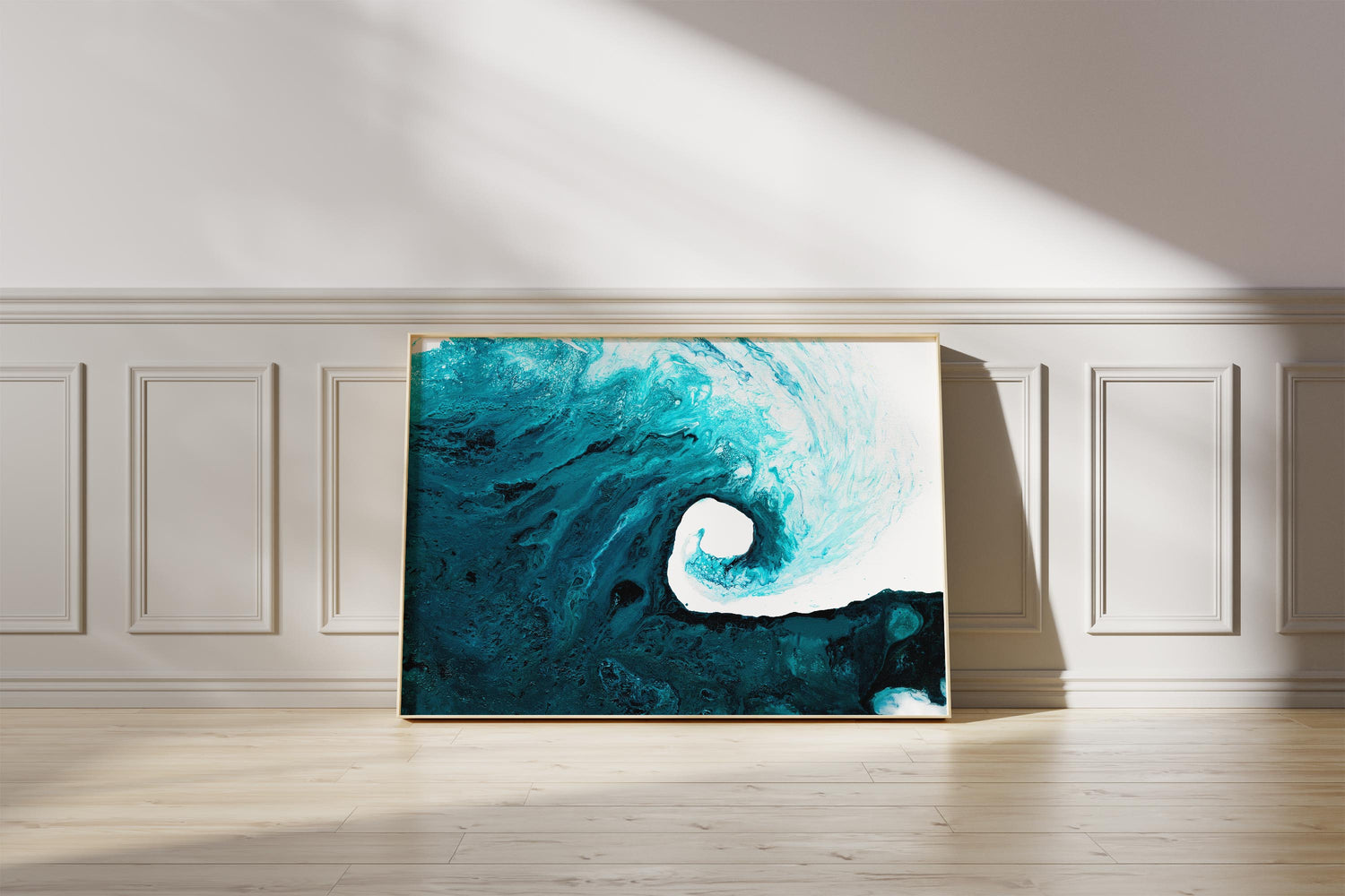 Acrylic abstract wave print with modern ocean vibes.