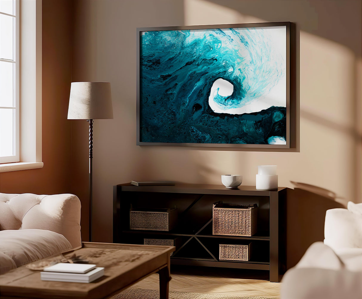 Acrylic wave print for calming coastal decor.