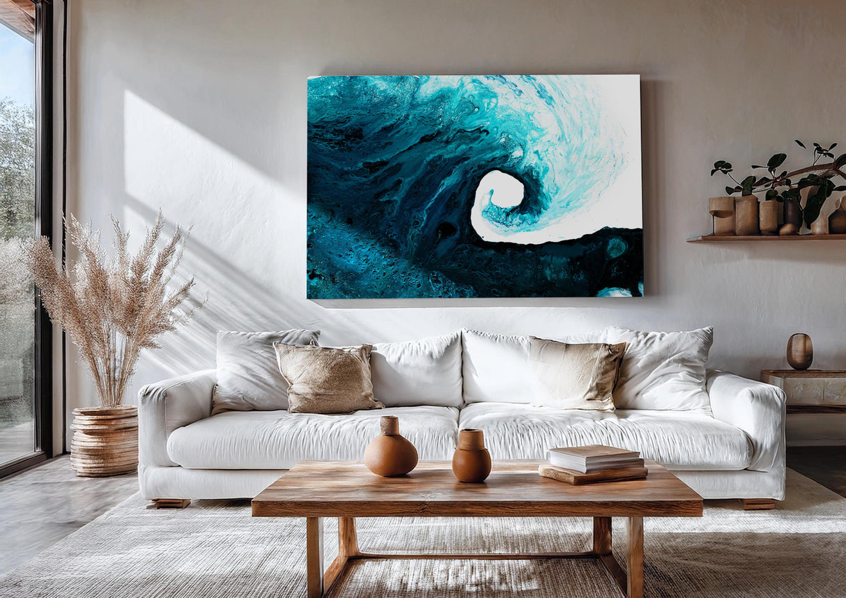 Ocean art print in shades of aqua and white.