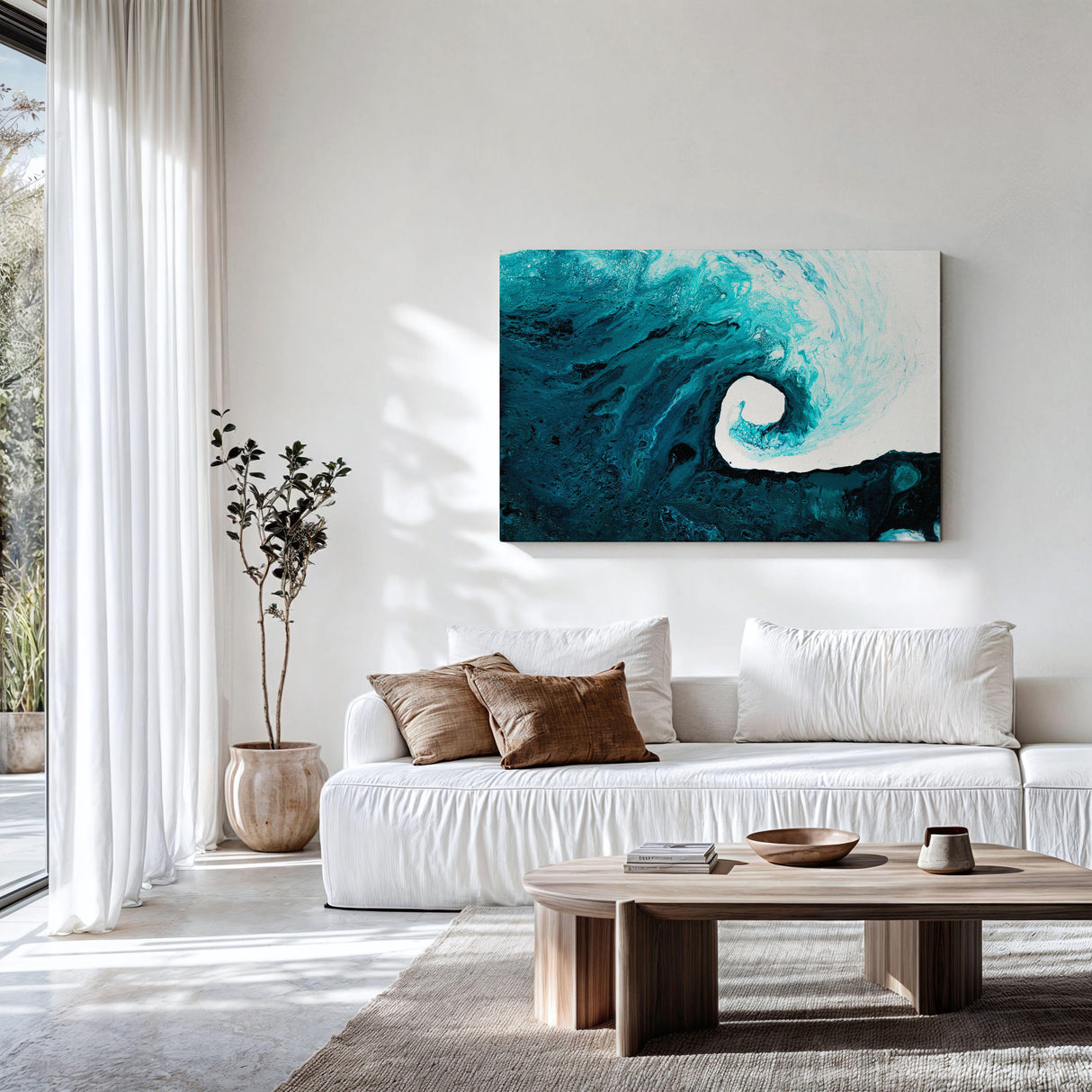 Ocean-inspired abstract art print for beach decor.
