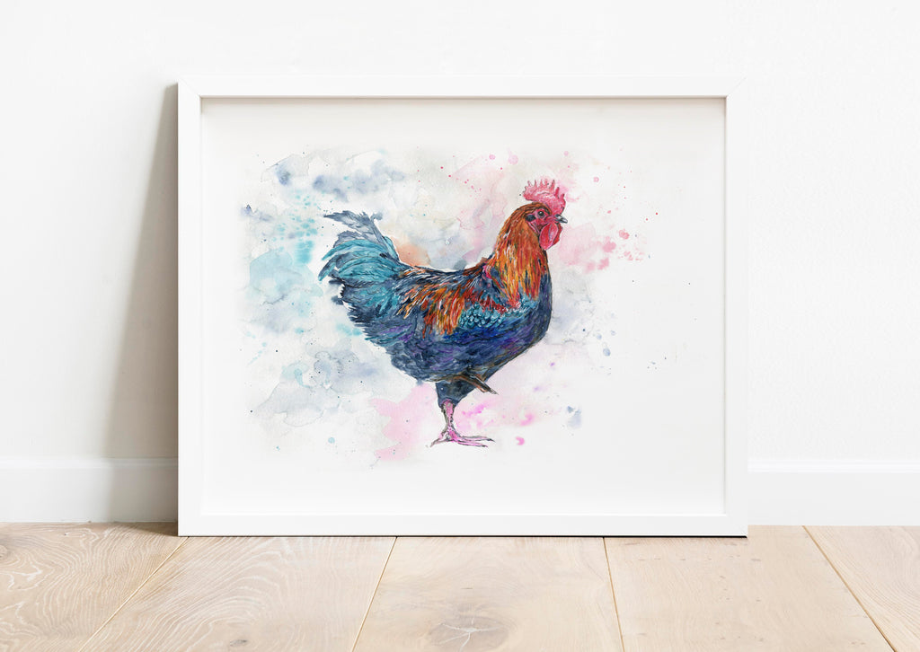 Farmhouse Wall Decor Rooster Wall Art for Kitchen, Rustic Wall Art, WatercoloUr Rooster Art for Farmhouse Decor