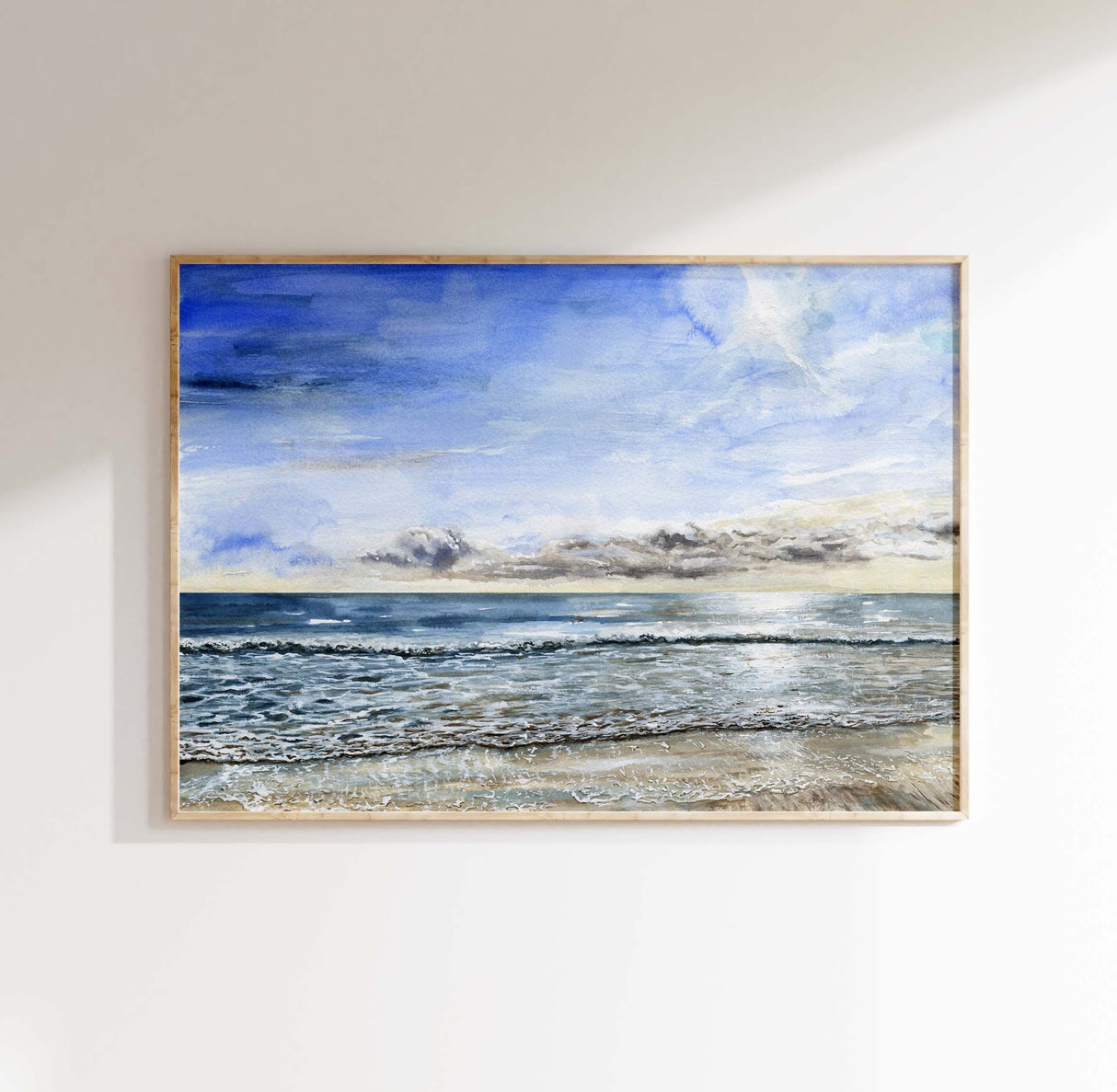 Sandbanks Seaside Beach Artwork, Seascape Wall Art Watercolour Print, Watercolour beach scene print for sunny autumn decor