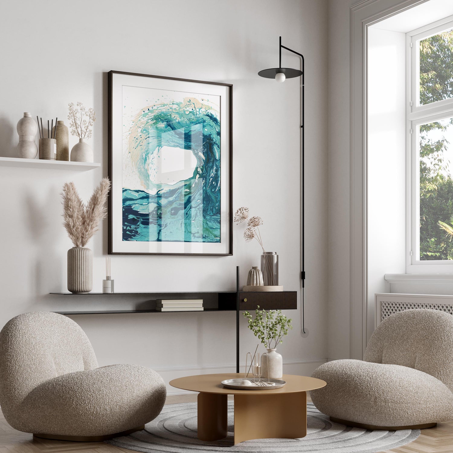 Blue Wave Watercolor Art Print, Oceanic Turquoise Wave Wall Decor, Abstract Aqua Blue Wave Poster