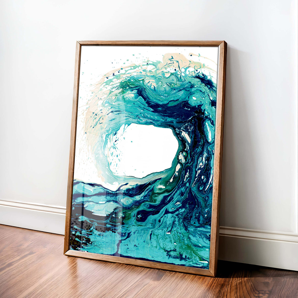 Sandbanks Wave print of a blue and turquoise ocean wave in acrylic style.