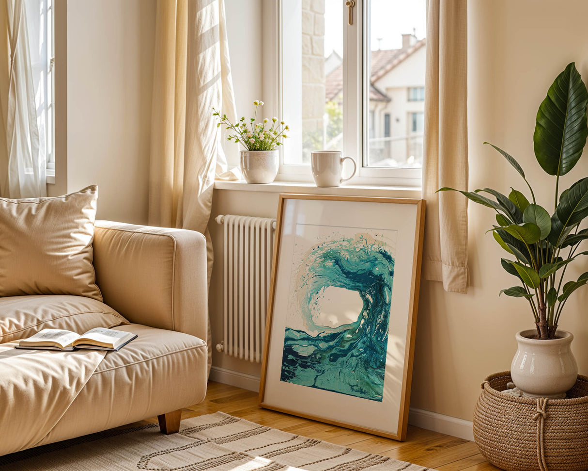 Abstract wave wall art print capturing the energy of the ocean.