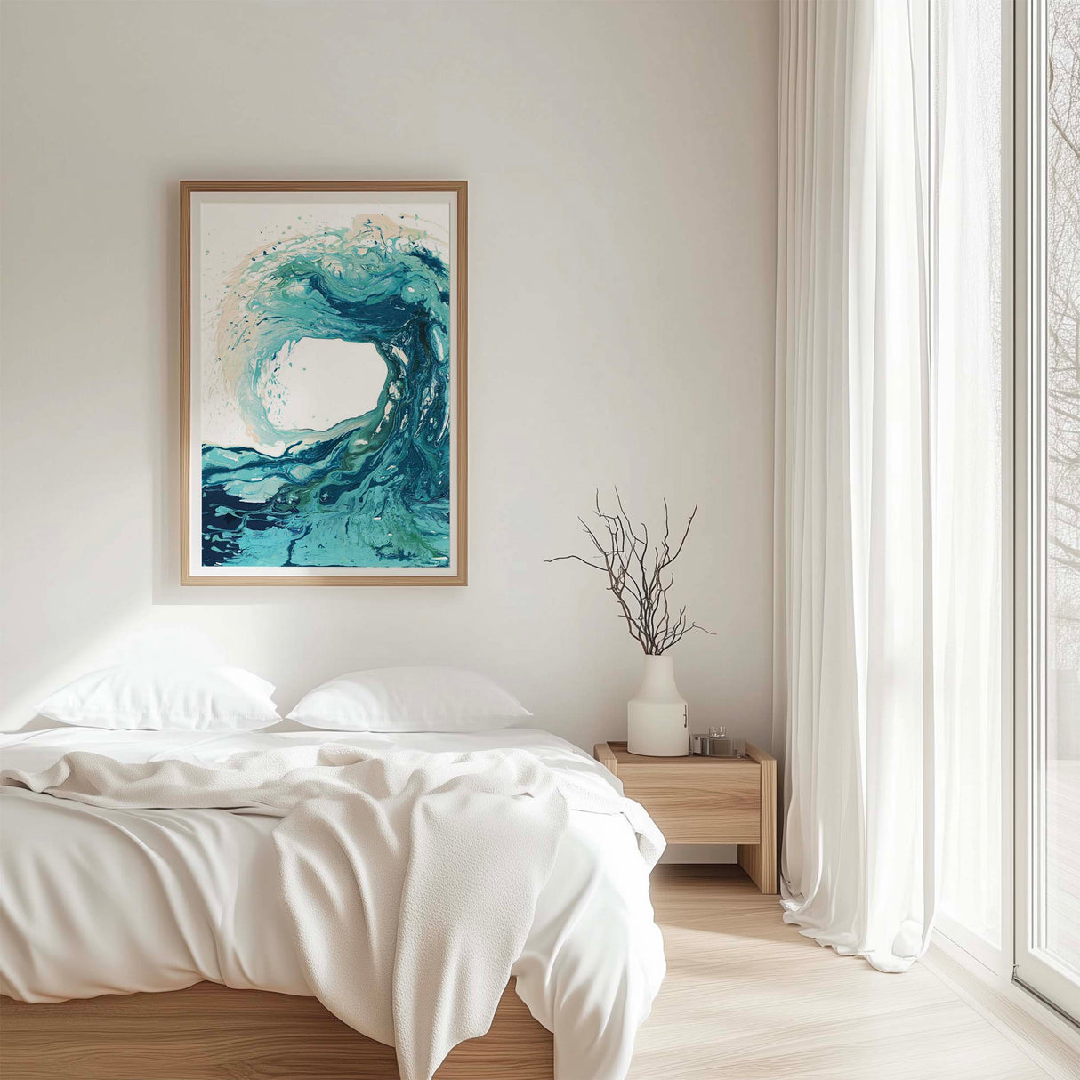 Vibrant ocean wave abstract wall art for beach-inspired interiors.