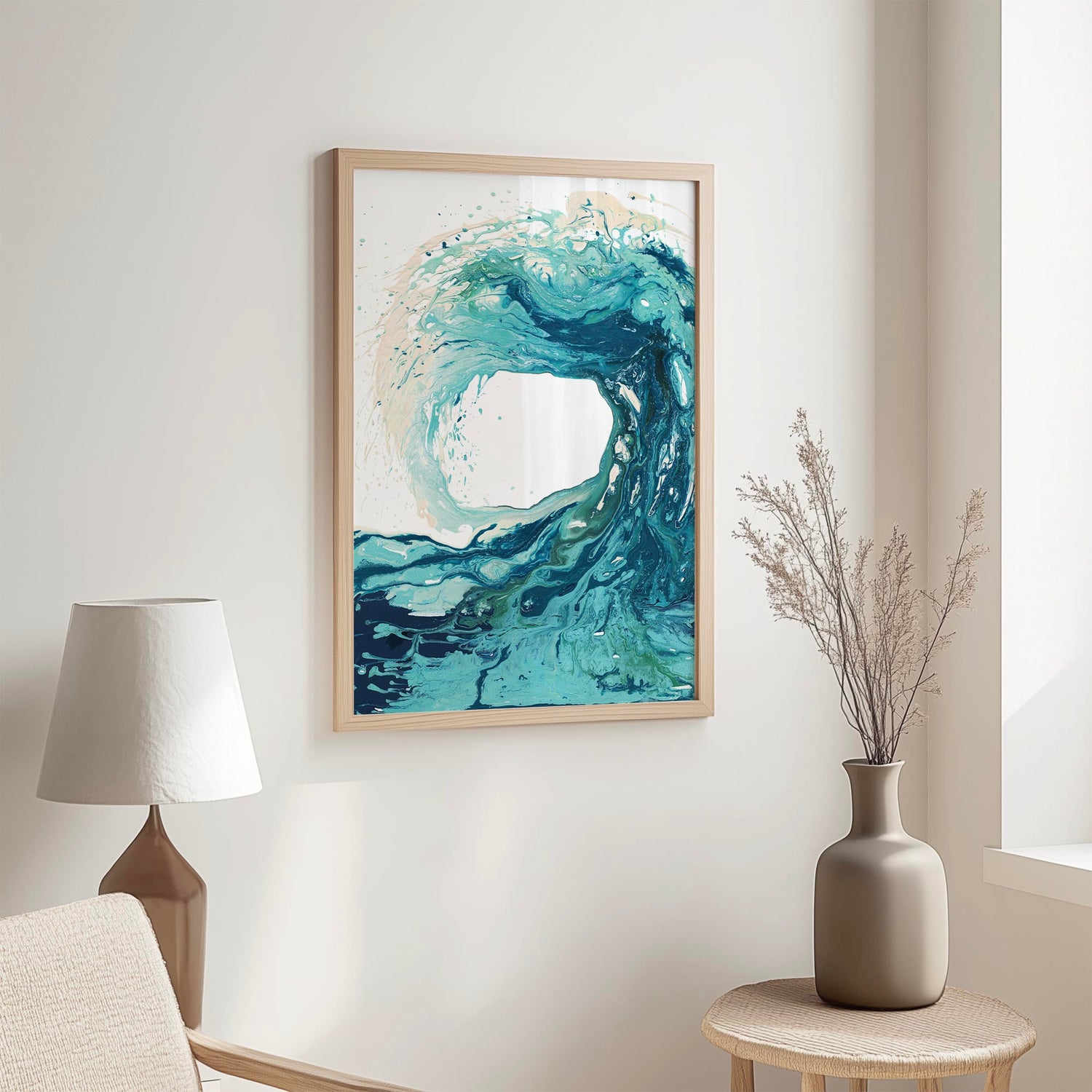 Sandbanks Wave print with dynamic abstract wave design.