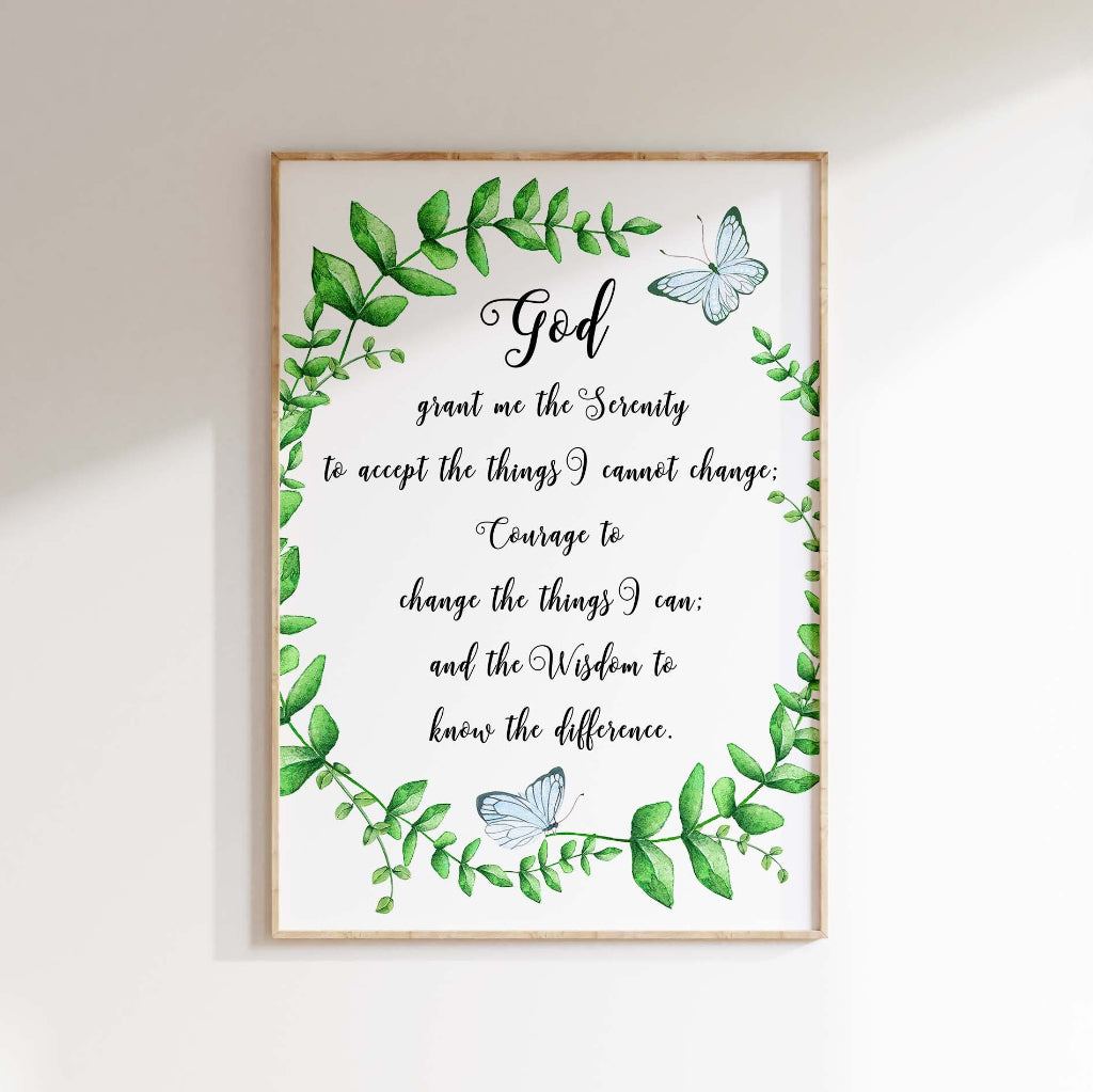 Serenity Prayer Wall Art, Serenity Prayer Poster, Serenity Prayer Print, Serenity Prayer Wall Art with Butterfly