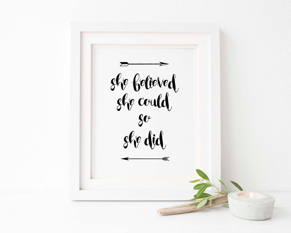 Personalized "She Believed She Could So She Did" quote print, Customizable inspirational quote print with personalized colors