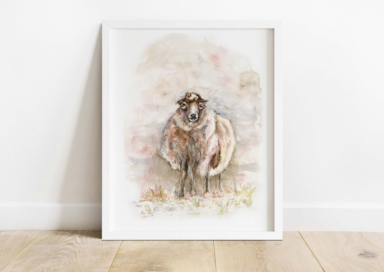 Unique rustic farmhouse sheep decor piece, Handmade farmhouse decor with sheep painting, Cottagecore watercolor sheep print for bedroom