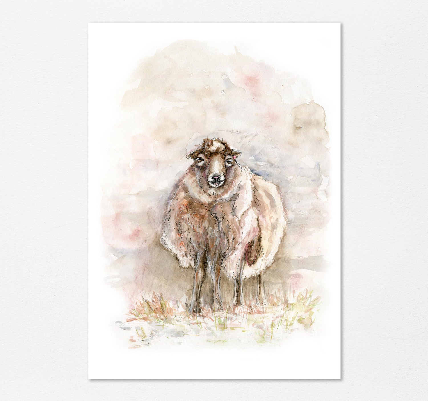Watercolor sheep art, perfect for a cozy living space, sheep print for walls, Watercolor sheep art, Rustic Farm house Decor