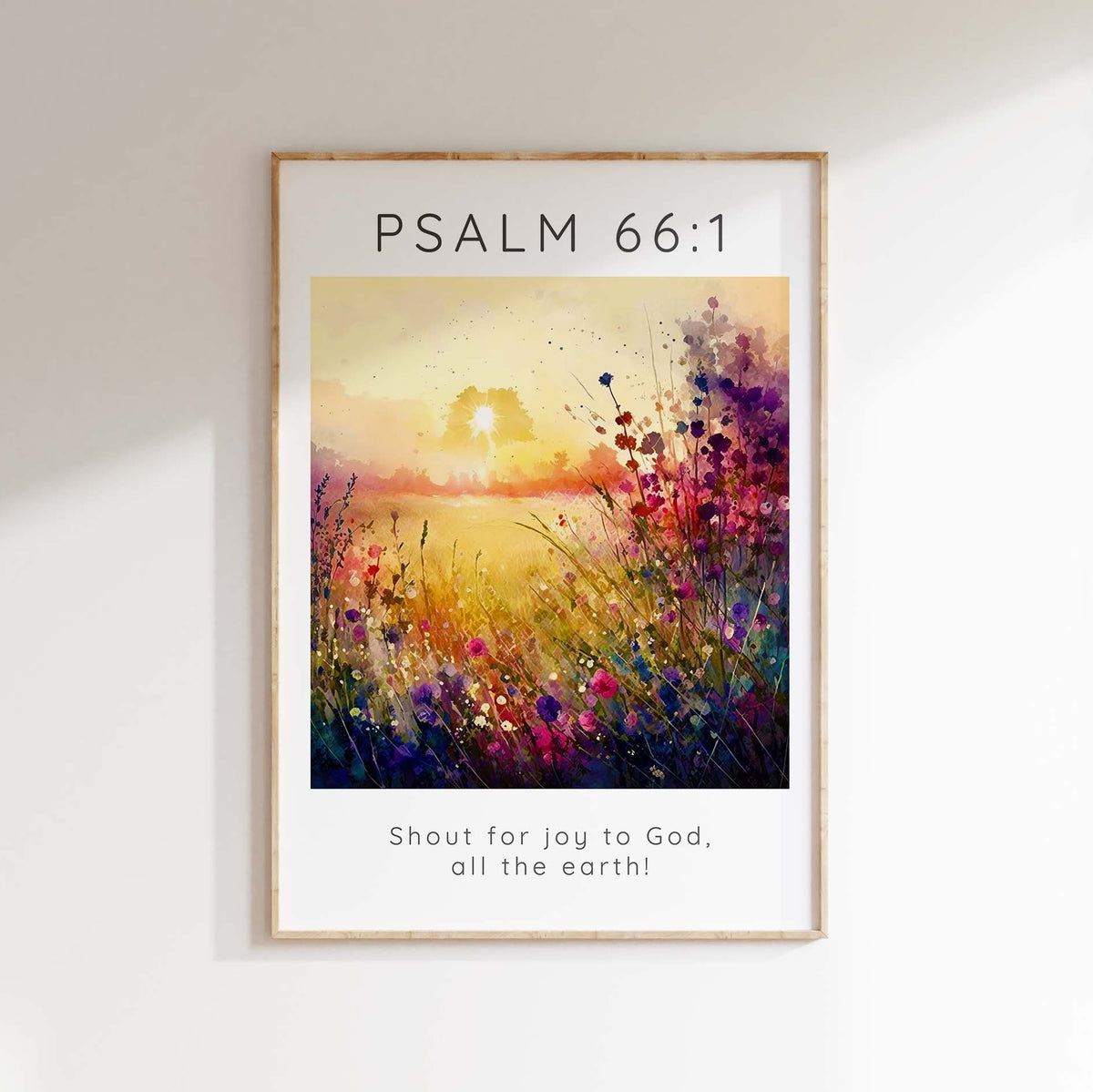 Shout for Joy Bible Verse Print Psalm 66 1 Meadow Scripture Wall Art, Joyful meadow Psalm 66:1 Bible verse print for home decor
