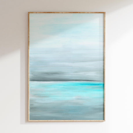 Calm ocean water art print 'Still Sea' with soft grey and turquoise tones to bring serenity into your space.