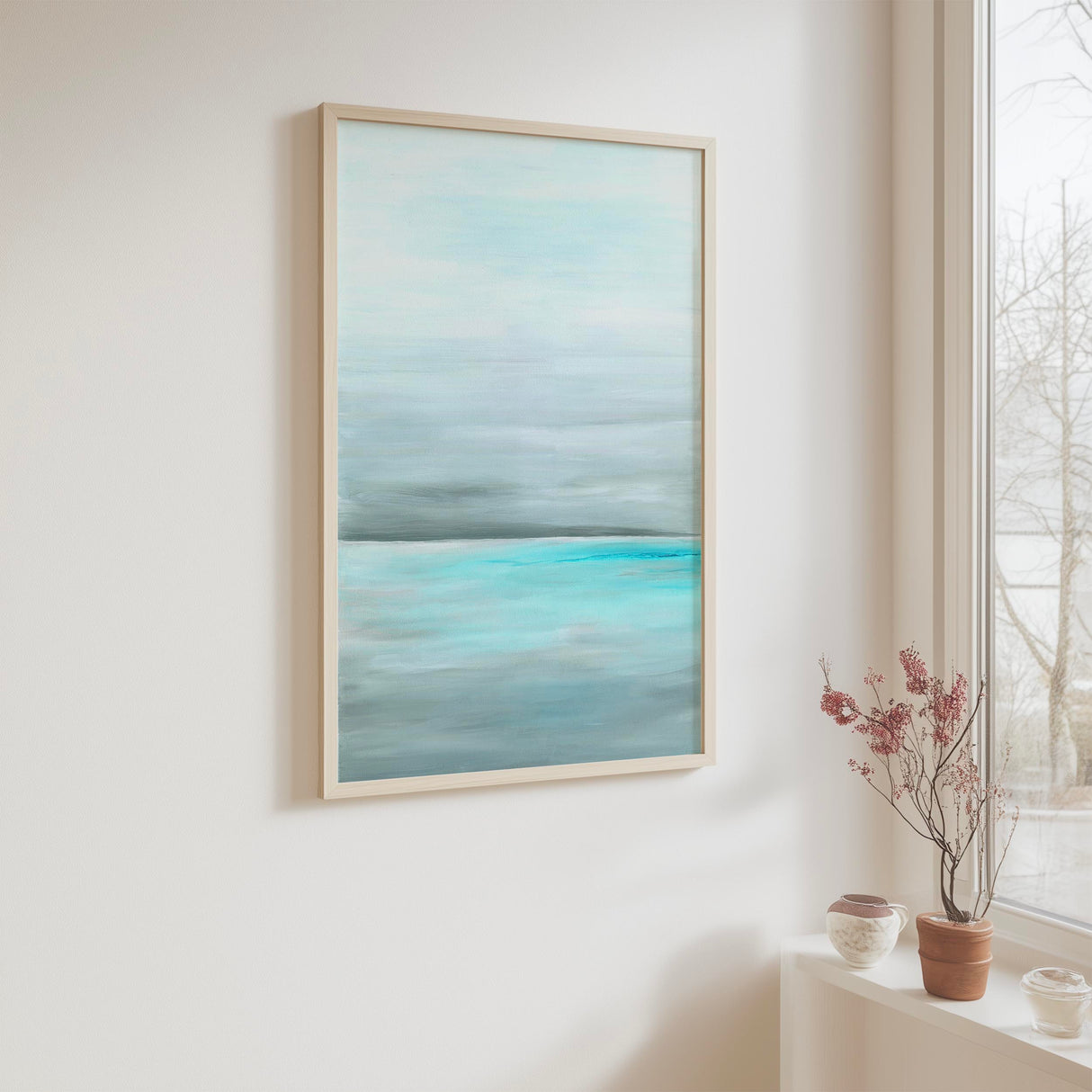 Peaceful and modern coastal art print 'Still Sea', perfect gift for ocean lovers or calming home decor.