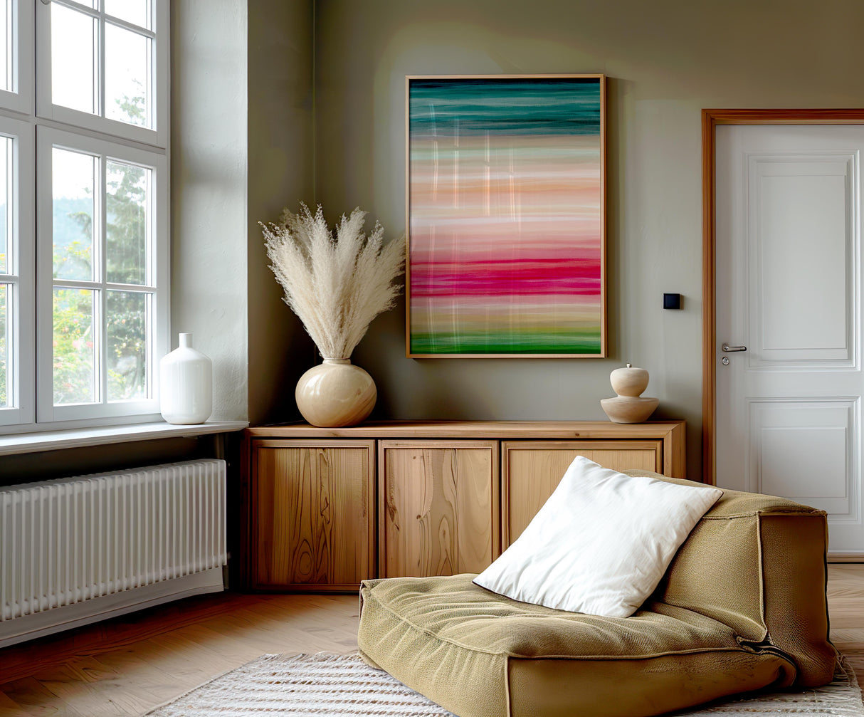 Modern abstract digital painting Summer with lively, summery colours and bold horizontal stripes.
