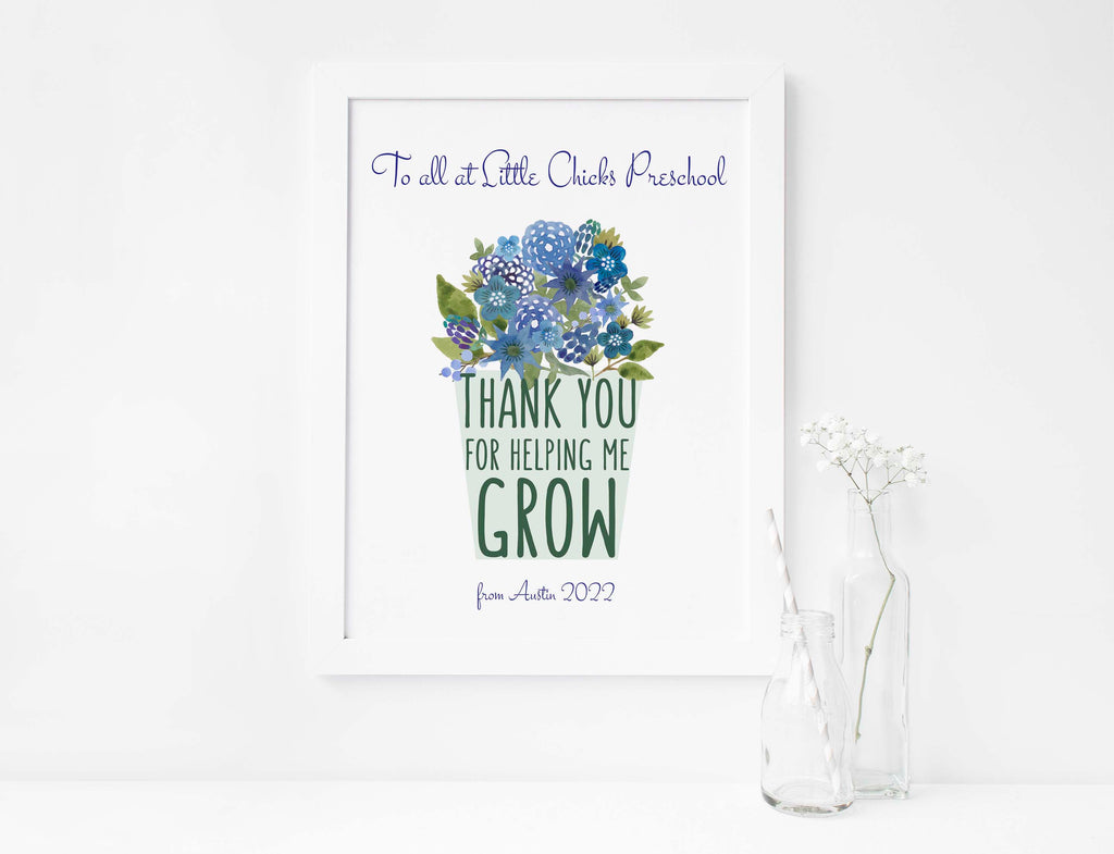 Thank you for helping me grow gift idea for teachers with personalised touch, Thank you gift for teachers with personalised watercolour flowers