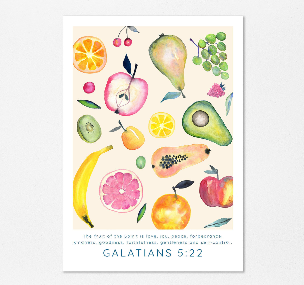 Fruit of the Spirit Wall Art, Modern Scripture Prints, Christian Art, Watercolour Fruit of the Spirit Print Galatians 5:22