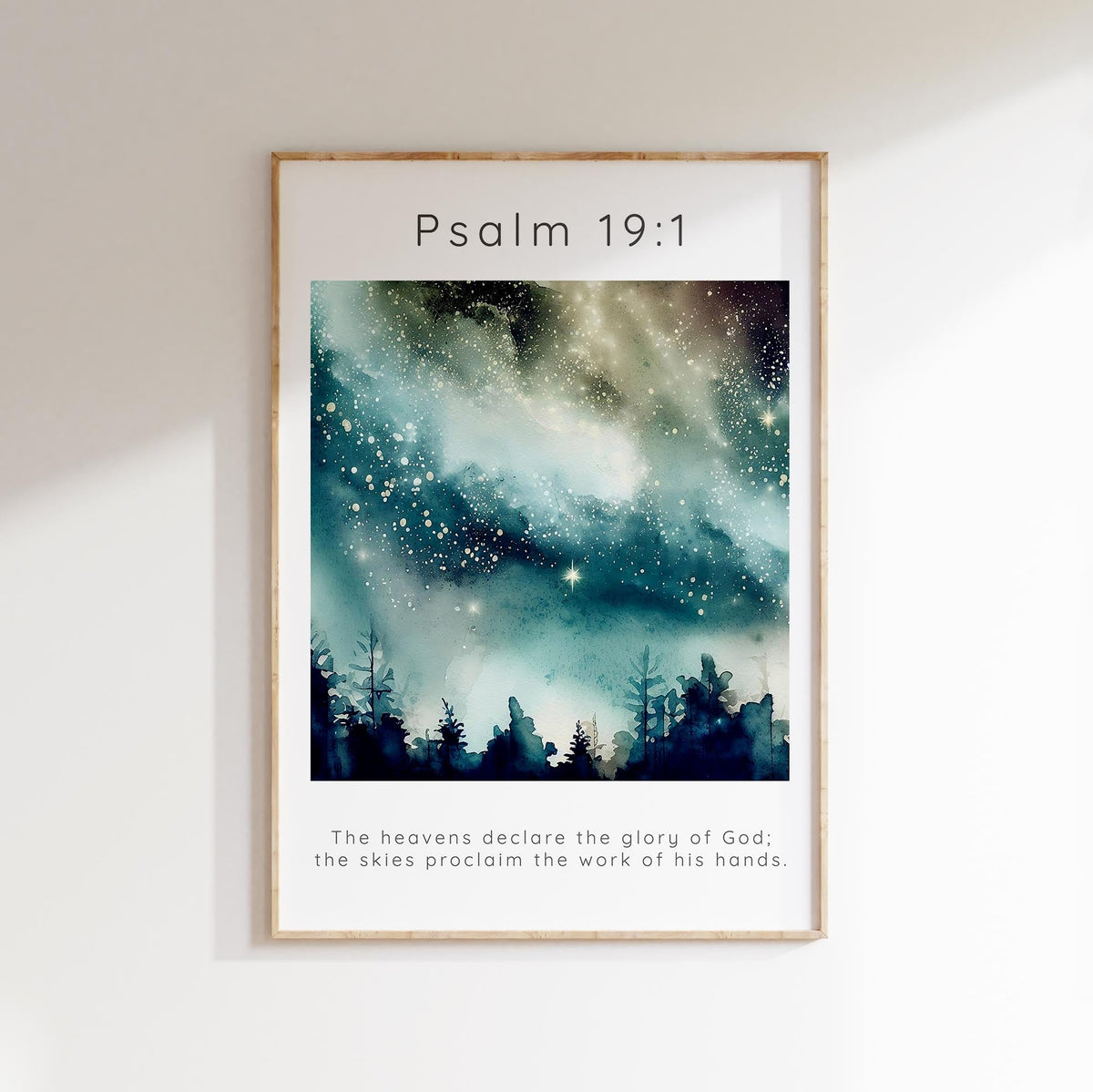 The Heavens Declare The Glory of God Wall Art Psalm 19 1 Bible Verse, Psalm 19:1 Bible verse watercolor night sky print