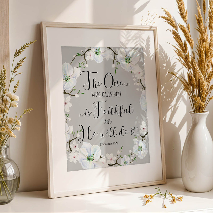 Elegant Bible verse print reminding viewers of God's faithfulness and promise to complete His work in us.