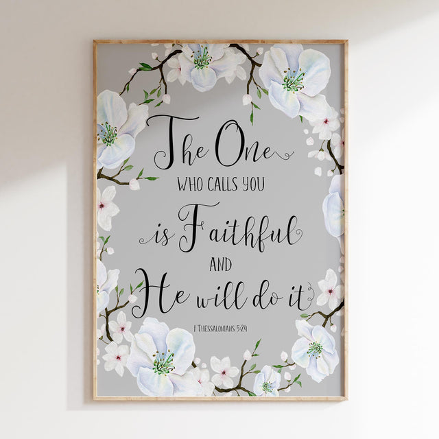 Grey Christian wall art with uplifting scripture and floral detail, ideal as a thoughtful gift or home accent.