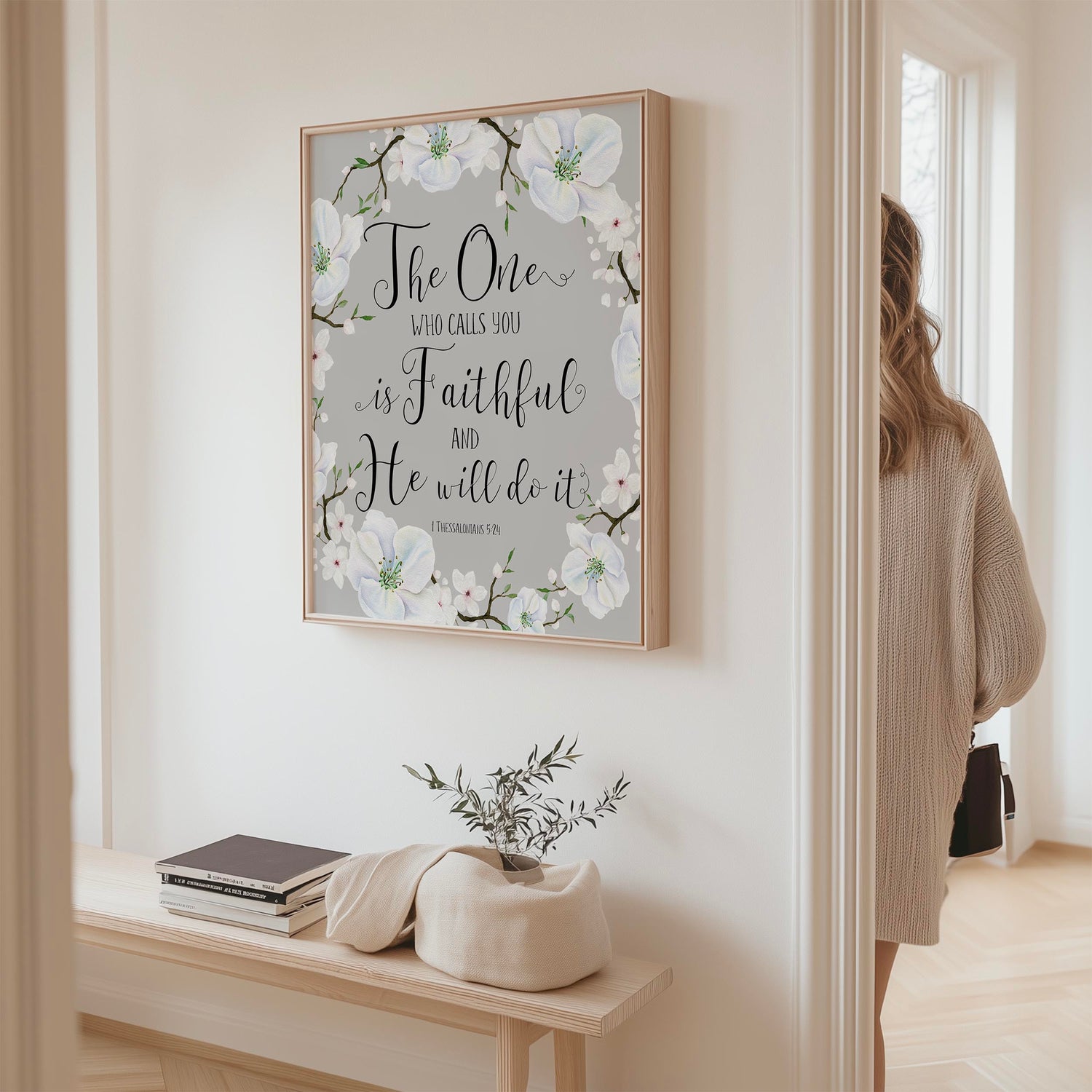 Faith-based wall decor with 1 Thessalonians 5:24, perfect for bedrooms, studies, or prayer spaces.