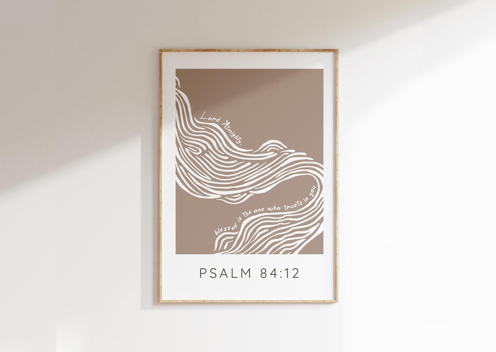 Elegant Psalm 84:12 Art Print - Abstract River Design with 'Blessed is the One Who Trusts in You