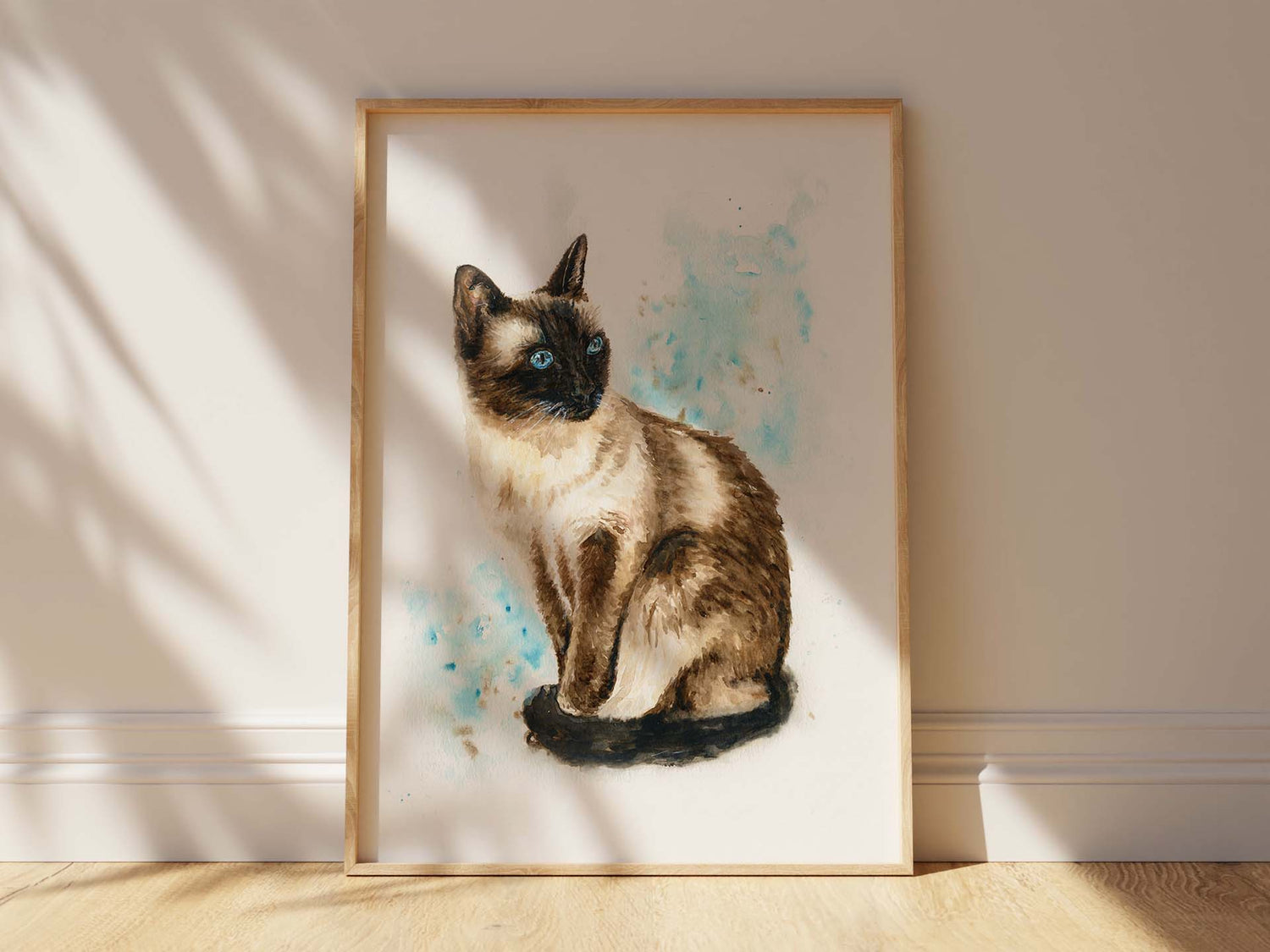 Elegant cat wall art for a cat-themed living room, Unique watercolour Siamese cat gift for her, Premium Siamese cat print